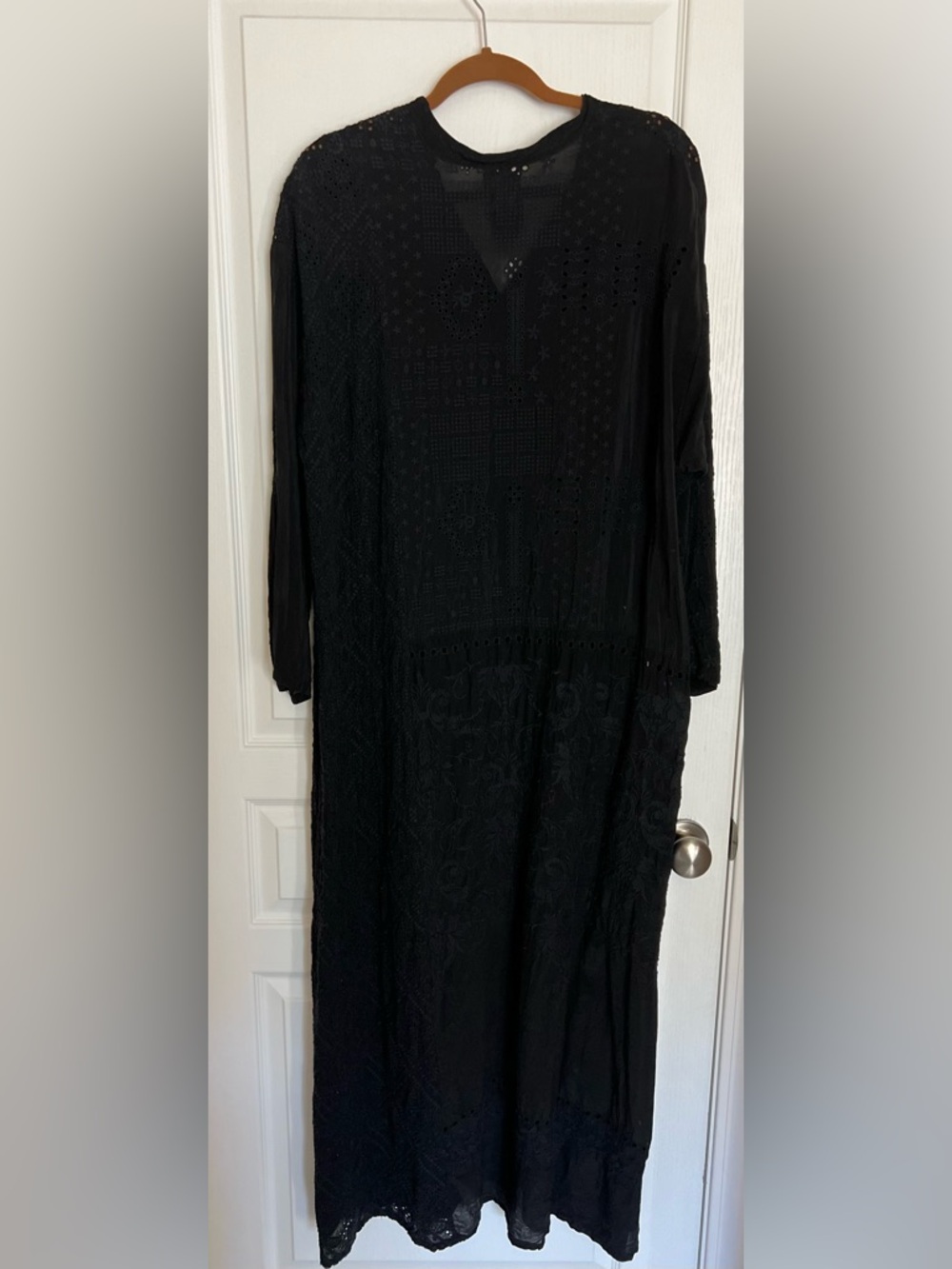Johnny Was Black Embroidered Eyelet Semi-Sheer Maxi Duster Dress - Picture 5 of 9